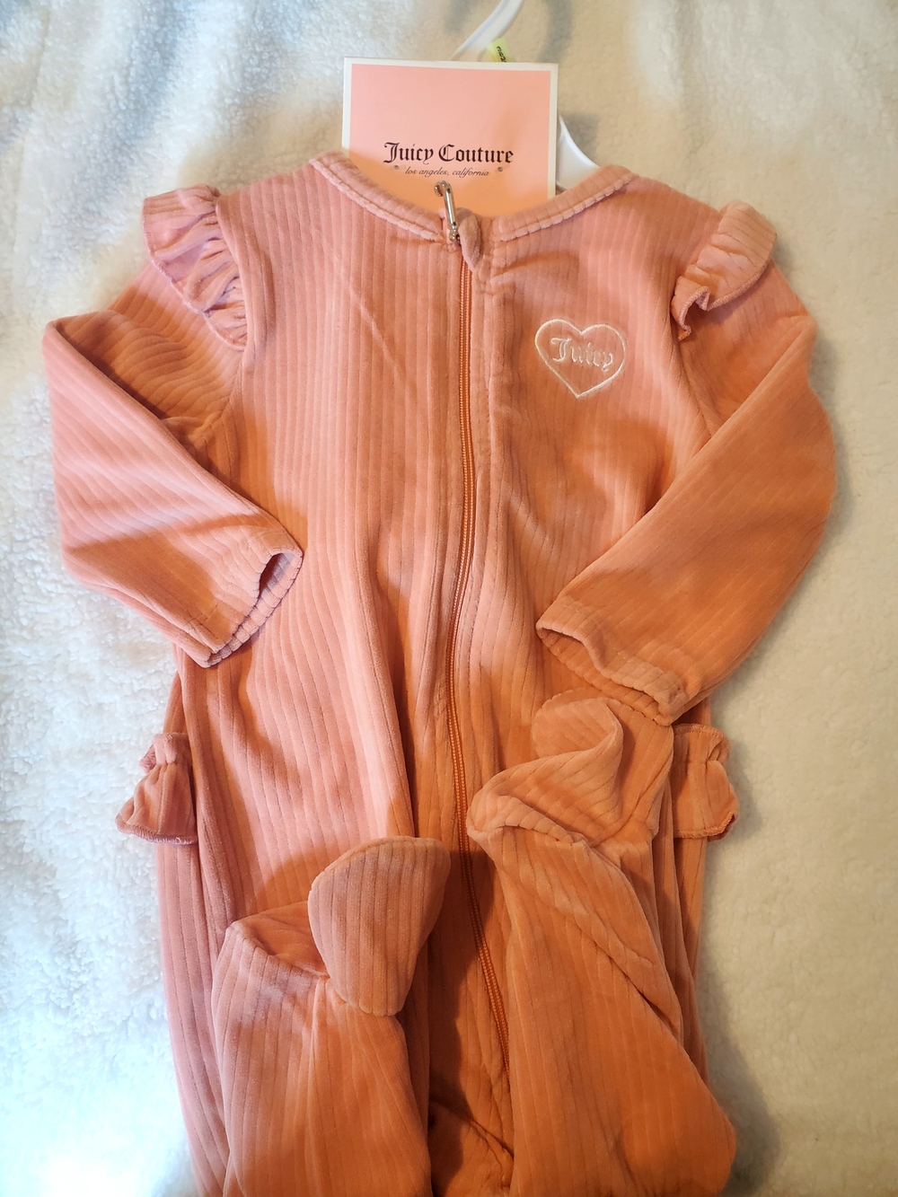 Juicy Couture Pink Ribbed Footie One-Piece with Heart Logo